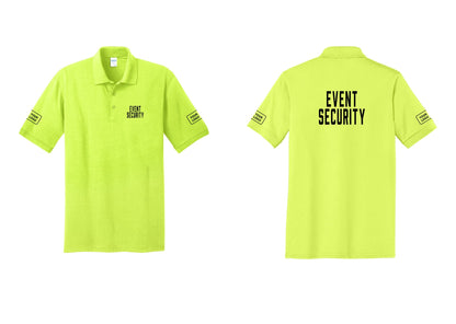 NYC Factory Custom Logo Event Security Polo Shirt (Classic) - Chest + Back + Your Logo Sleeves - Safety Green