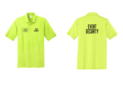 NYC Factory Custom Logo Event Security Polo Shirt (Classic) - EVENT SECURITY + Your Logo + Back - Safety Green