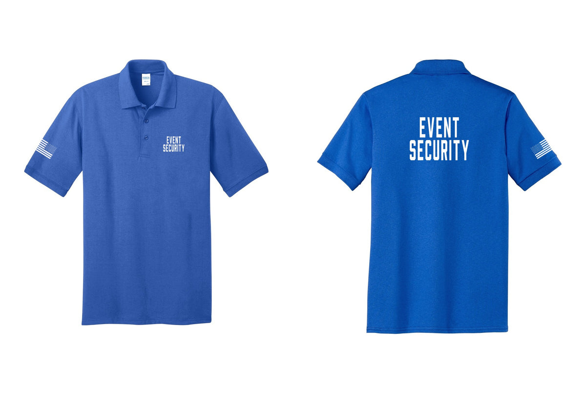 NYC Factory Event Security Polo Shirt (Classic) - Chest + Back + US Flag Sleeve - Royal