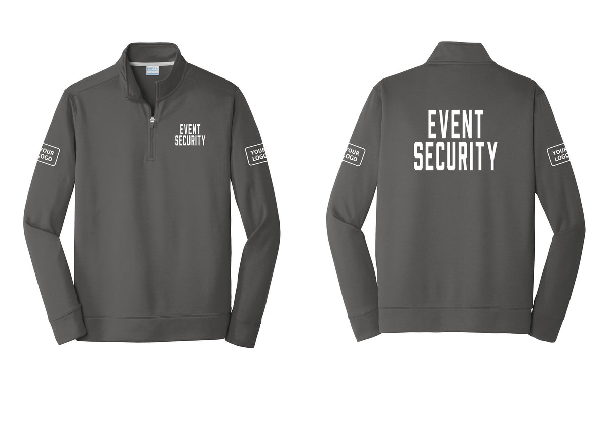 NYC Factory Custom Logo Event Security Performance Fleece 1/4-Zip Pullover Sweatshirt (Classic) - Chest + Back + Your Logo Sleeves - Charcoal