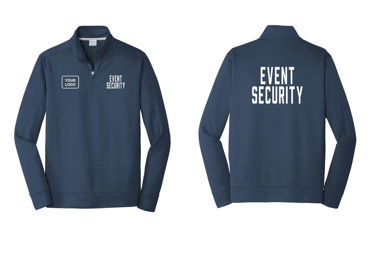 NYC Factory Custom Logo Event Security Performance Fleece 1/4-Zip Pullover Sweatshirt (Classic) - EVENT SECURITY + Your Logo + Back - Navy