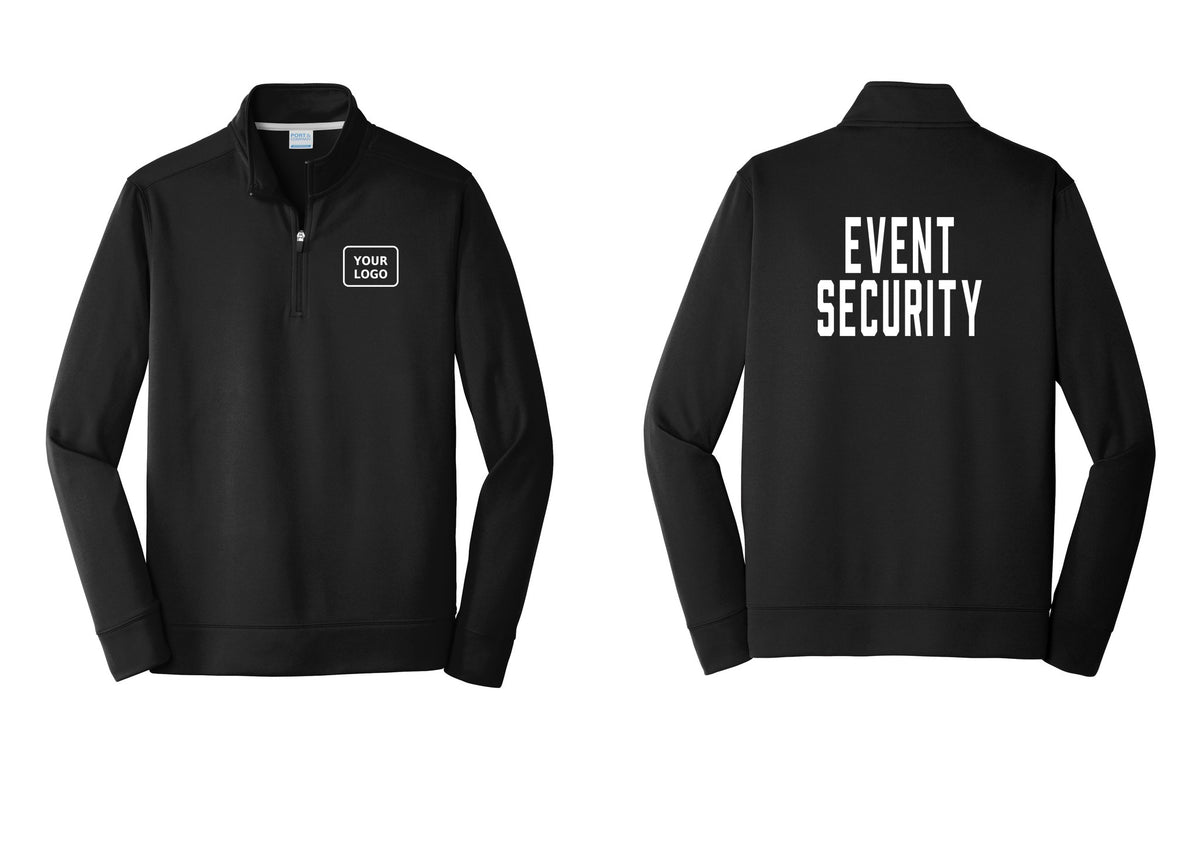 NYC Factory Custom Logo Event Security Performance Fleece 1/4-Zip Pullover Sweatshirt (Classic) - Your Logo + Back - Black