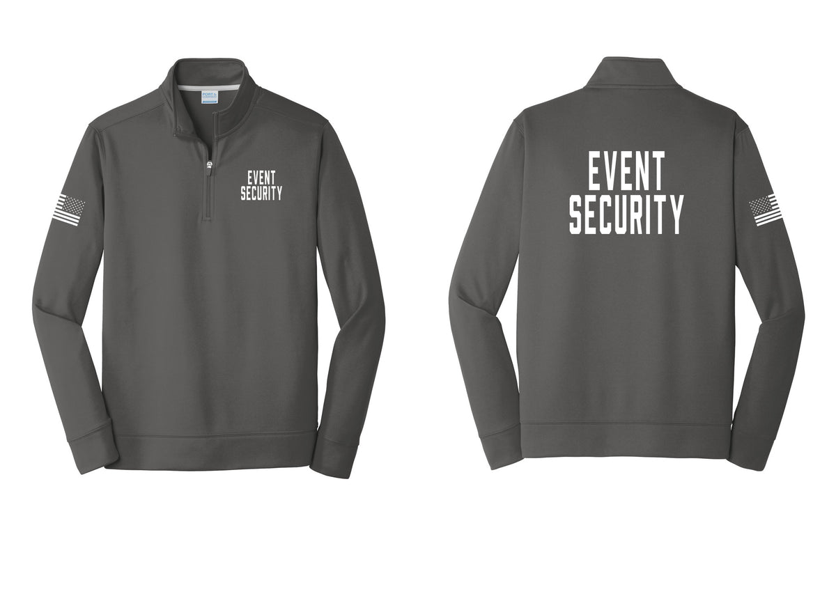 NYC Factory Event Security Performance Fleece 1/4-Zip Pullover Sweatshirt (Classic) - Chest + Back + US Flag Sleeve - Charcoal