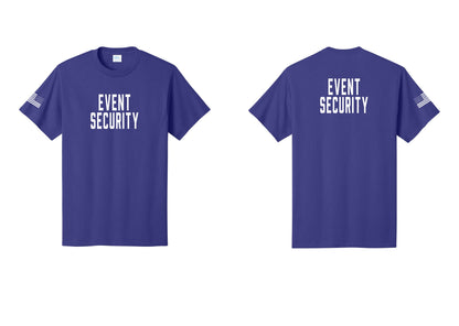 NYC Factory Event Security T-Shirt for Venues & Crowd Management (Classic) - Front + Back + US Flag Sleeve - Purple