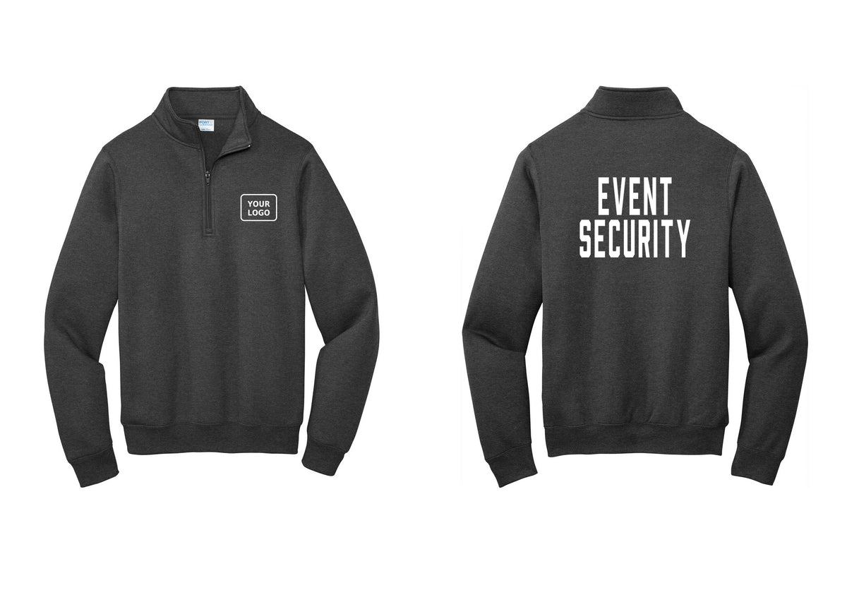 NYC Factory Custom Logo Event Security Cotton Fleece 1/4-Zip Pullover Sweatshirt (Classic) - Your Logo + Back - Dark Heather Grey