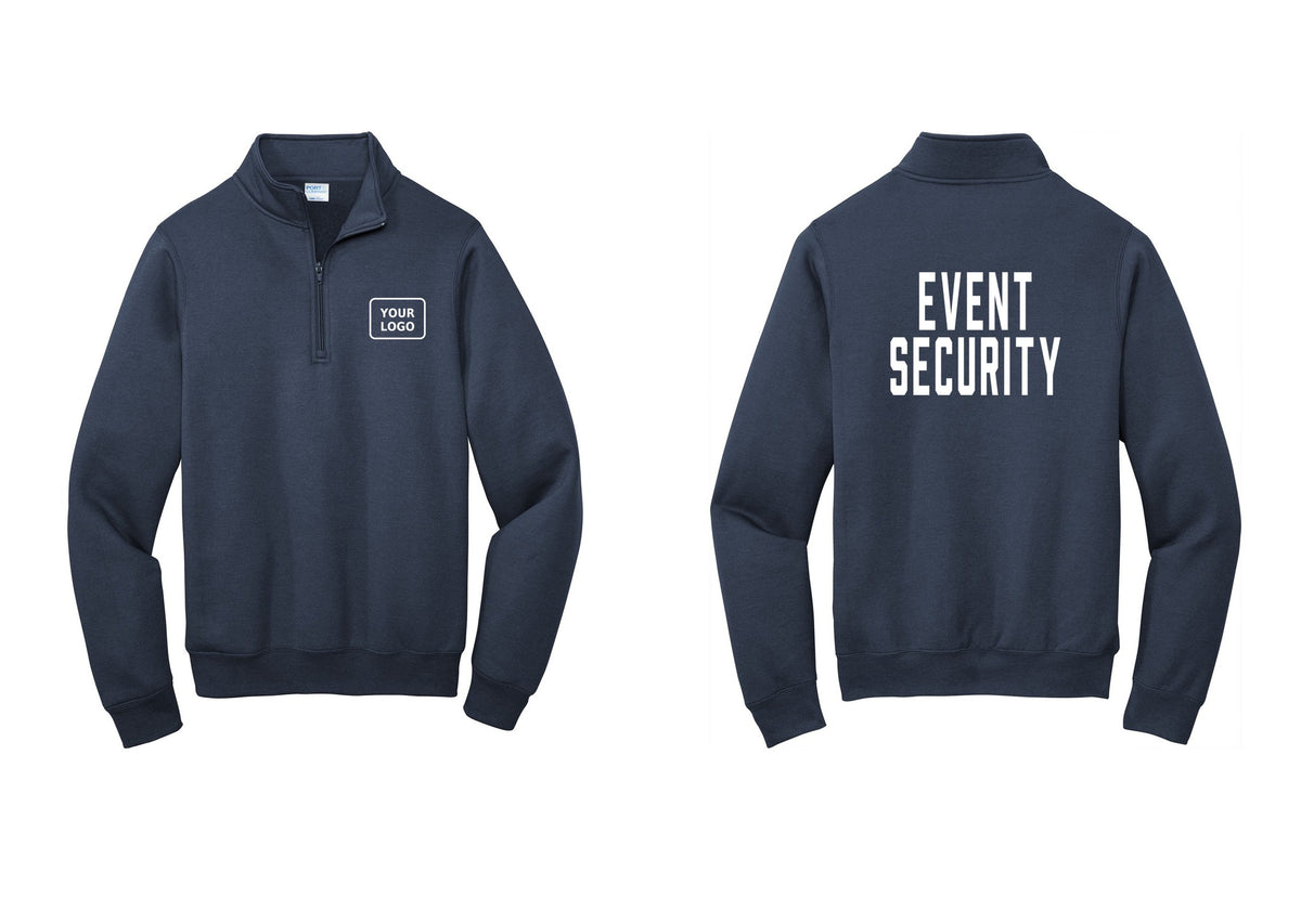 NYC Factory Custom Logo Event Security Cotton Fleece 1/4-Zip Pullover Sweatshirt (Classic) - Your Logo + Back - Navy