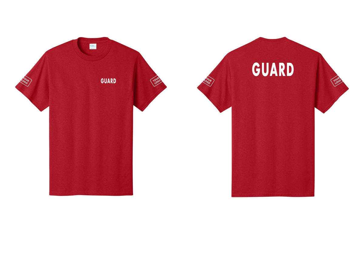 NYC Factory Custom Logo Guard T-Shirt - Chest + Back + Your Logo Sleeves - Red