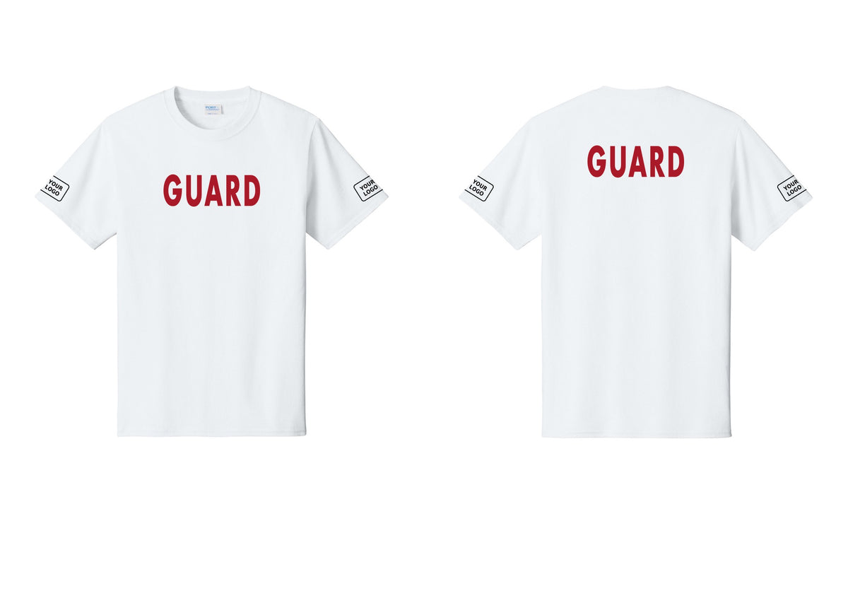 NYC Factory Custom Logo Guard T-Shirt - Front + Back + Your Logo Sleeves - White