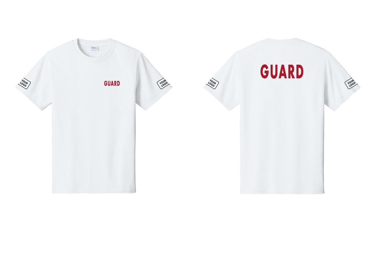 NYC Factory Custom Logo Guard T-Shirt - Chest + Back + Your Logo Sleeves - White