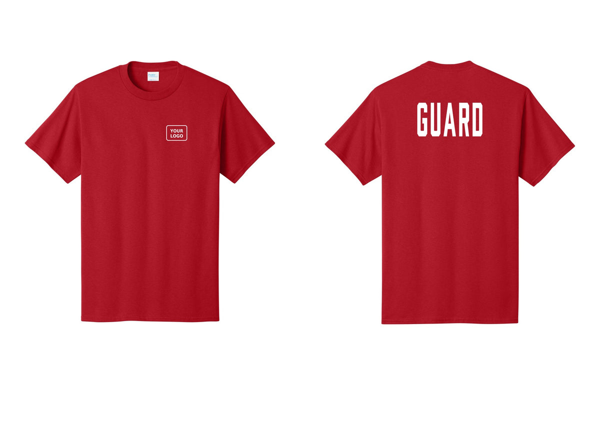 NYC Factory Custom Logo Guard T-Shirt, Condensed Lettering - Your Logo + Back - Red