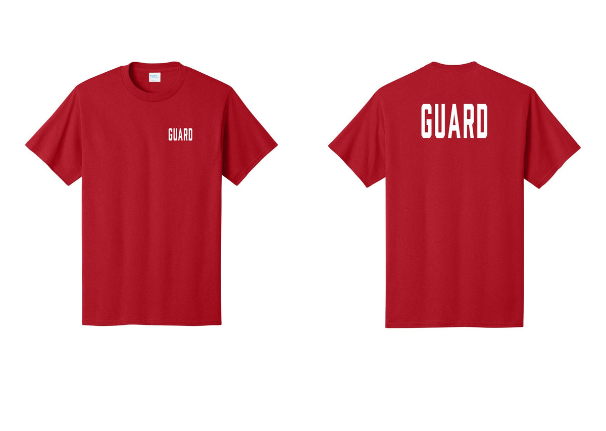 NYC Factory Guard T-Shirt, Condensed Lettering - Chest + Back - Red