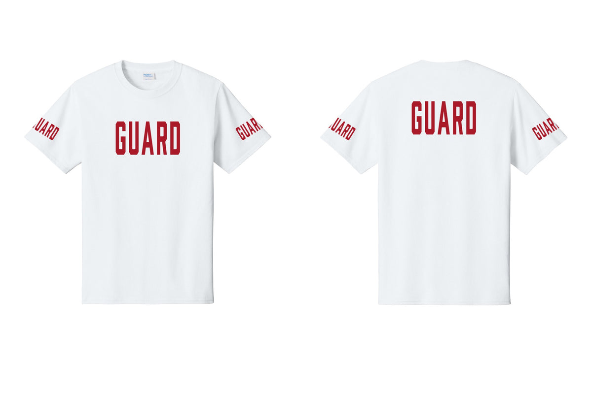 NYC Factory Guard T-Shirt, Condensed Lettering - Front + Back + Guard Sleeves - White