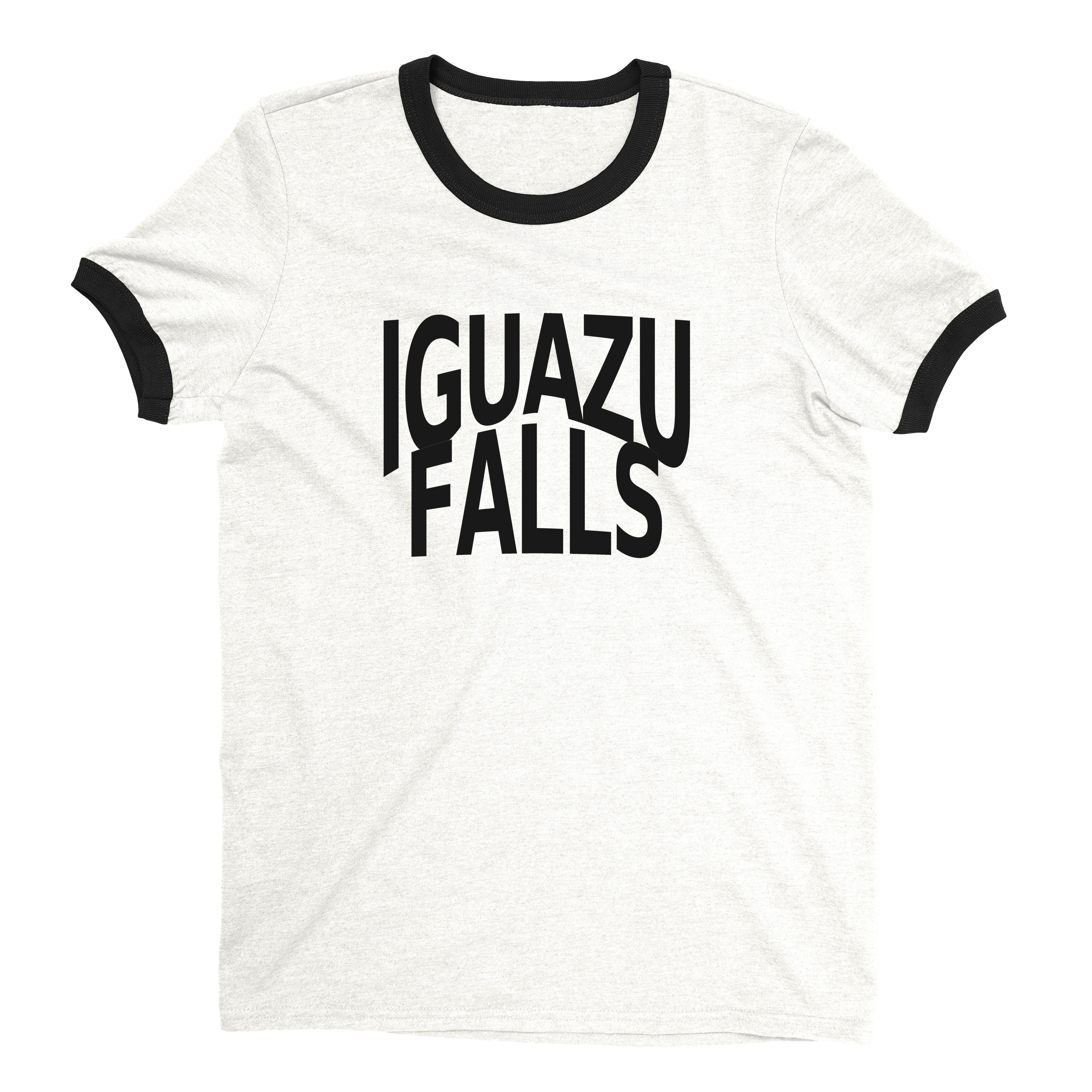 Iguazu Falls Ringer Tee Retro Style Men's T-Shirt - NYC Factory - White
