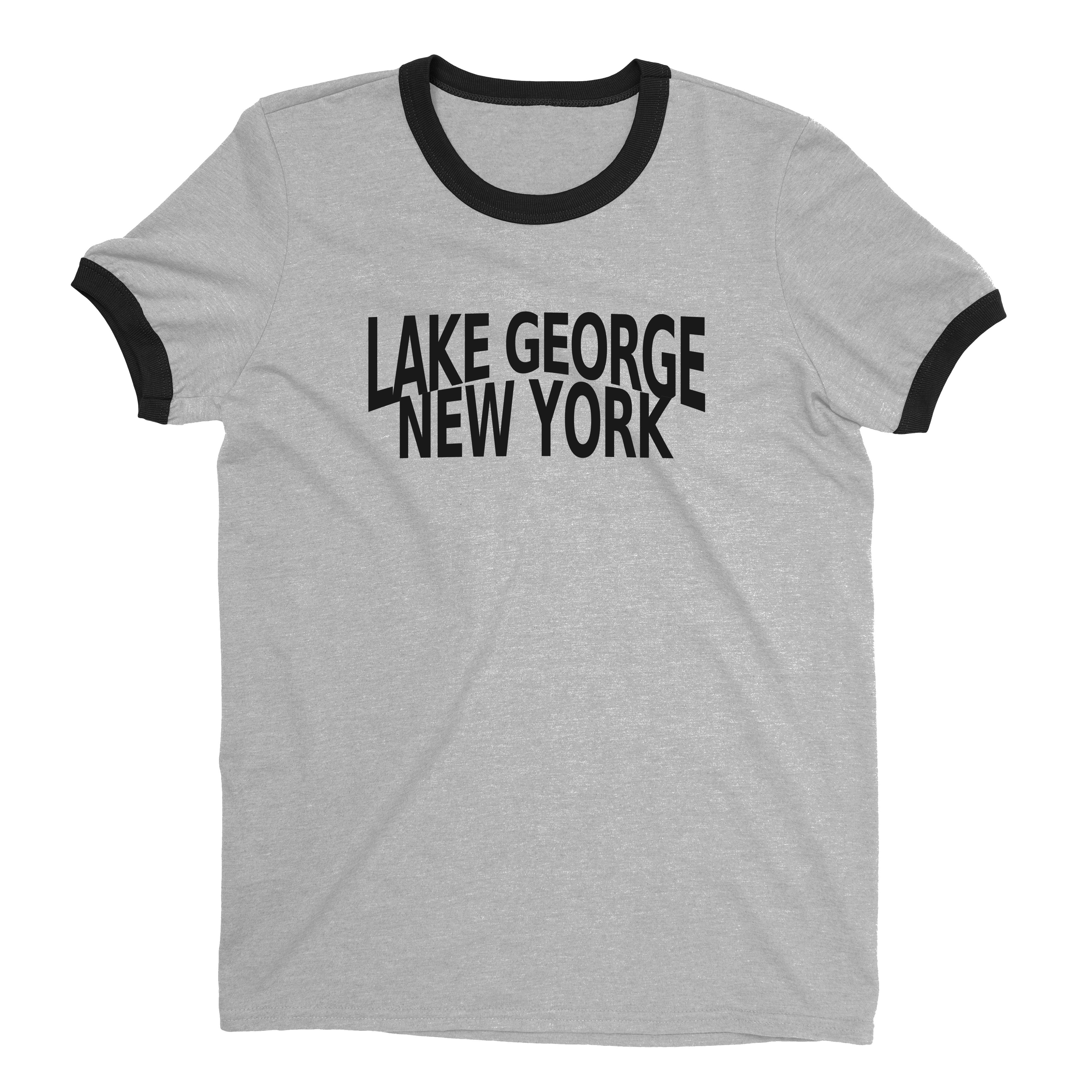 Lake George New York Ringer Tee Retro Style Men's T-Shirt - NYC Factory - Heather Gray