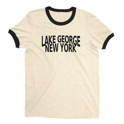 Lake George New York Ringer Tee Retro Style Men's T-Shirt - NYC Factory - Natural