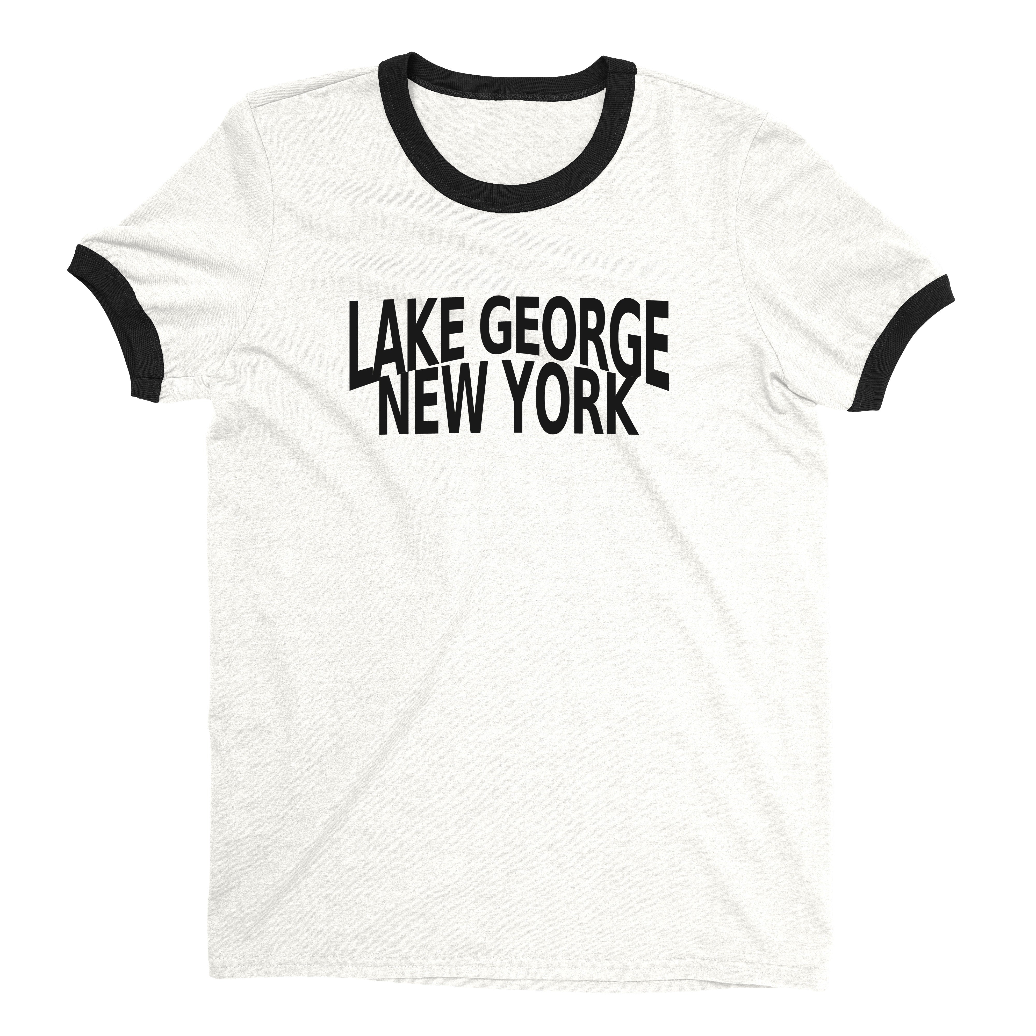 Lake George New York Ringer Tee Retro Style Men's T-Shirt - NYC Factory - White