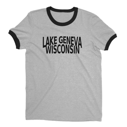 Lake Geneva Wisconsin Ringer Tee Retro Style Men's T-Shirt - NYC Factory - Heather Gray