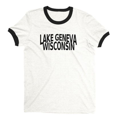 Lake Geneva Wisconsin Ringer Tee Retro Style Men's T-Shirt - NYC Factory - White