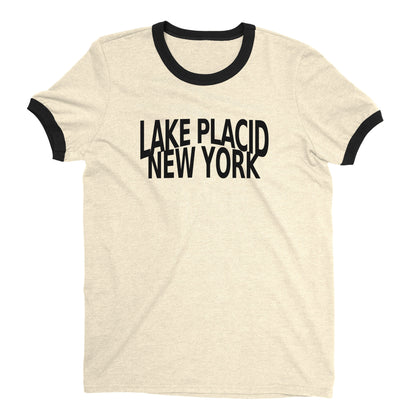 Lake Placid New York Ringer Tee Retro Style Men's T-Shirt - NYC Factory - Natural