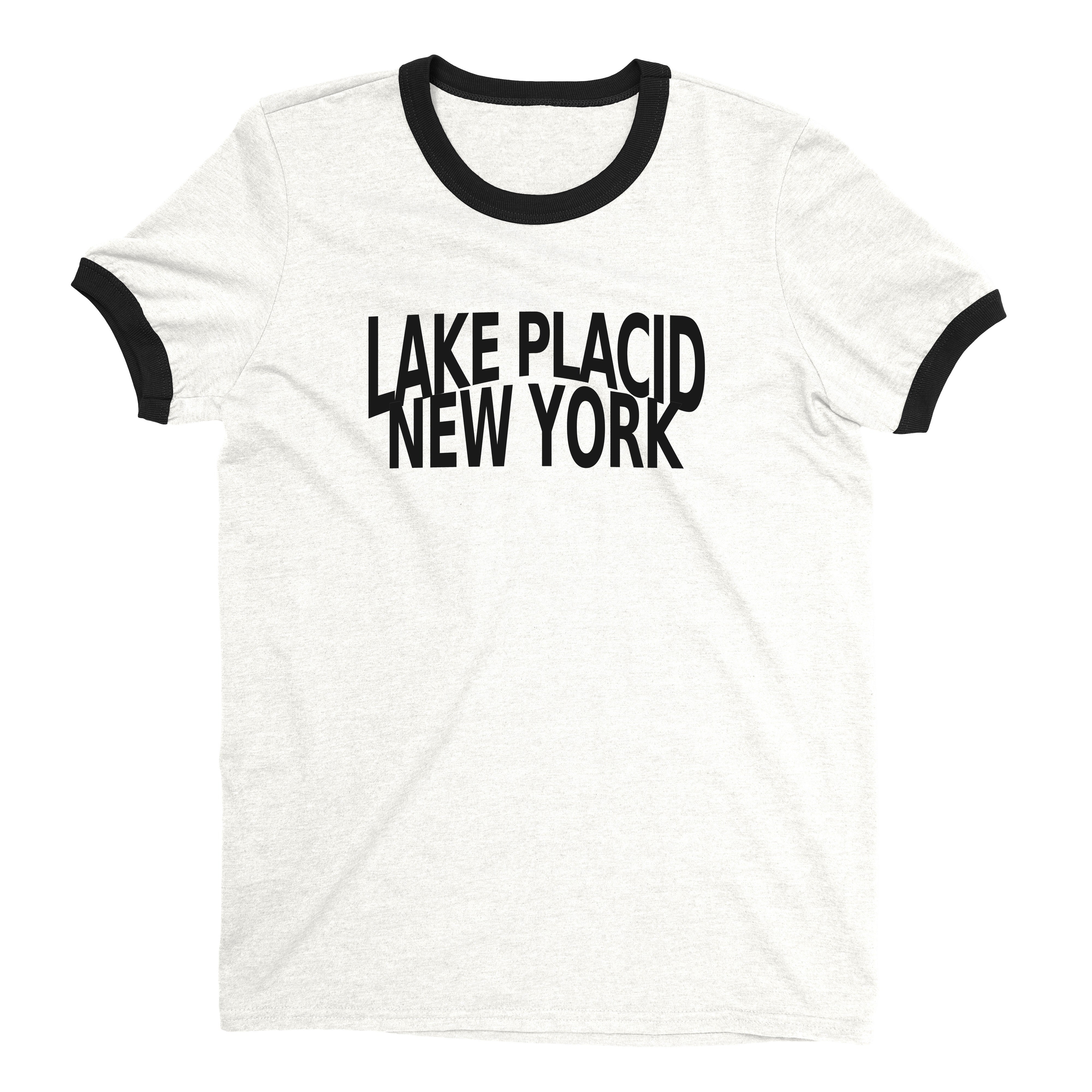 Lake Placid New York Ringer Tee Retro Style Men's T-Shirt - NYC Factory - White