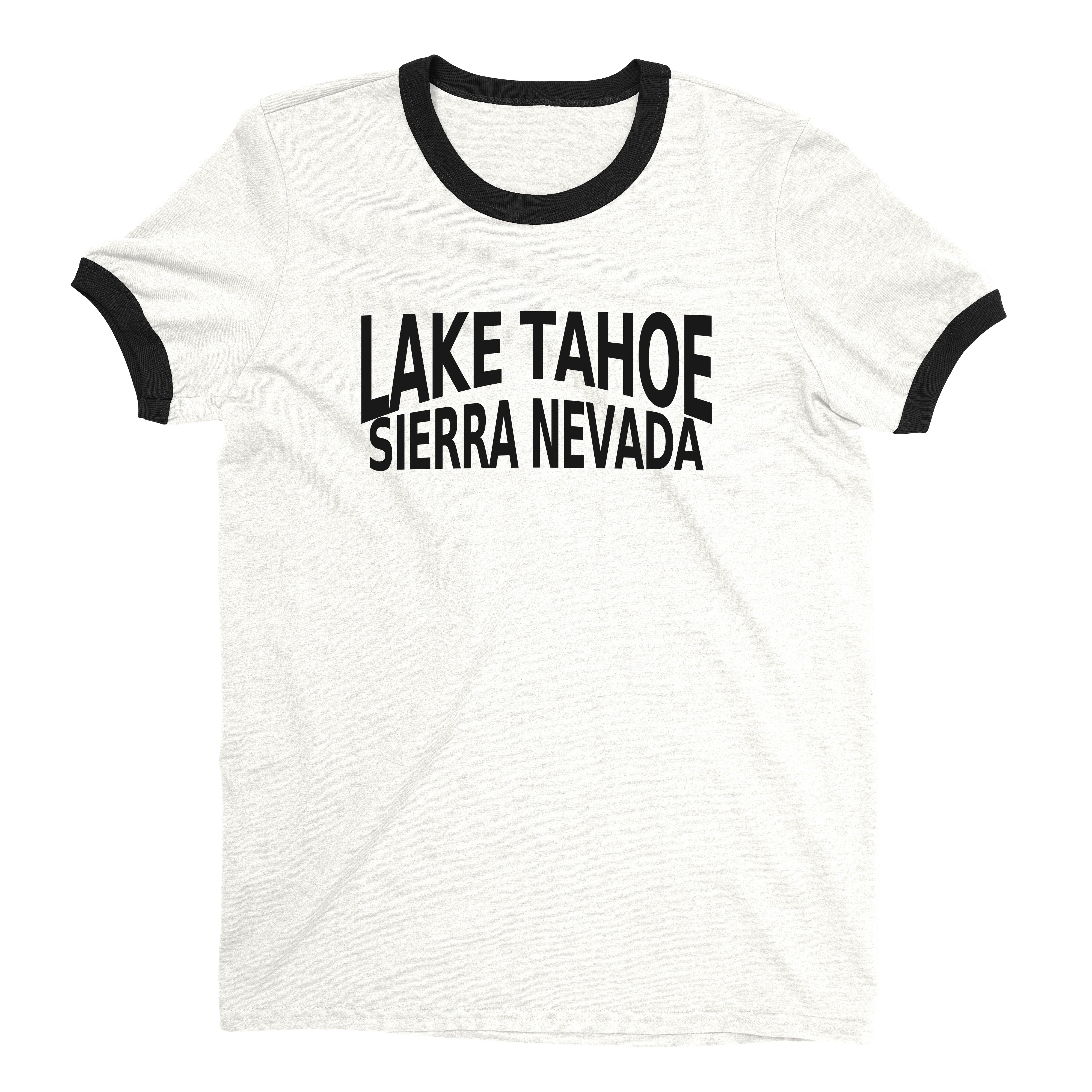 Lake Tahoe Ringer Tee Retro Style Men's T-Shirt - NYC Factory - White