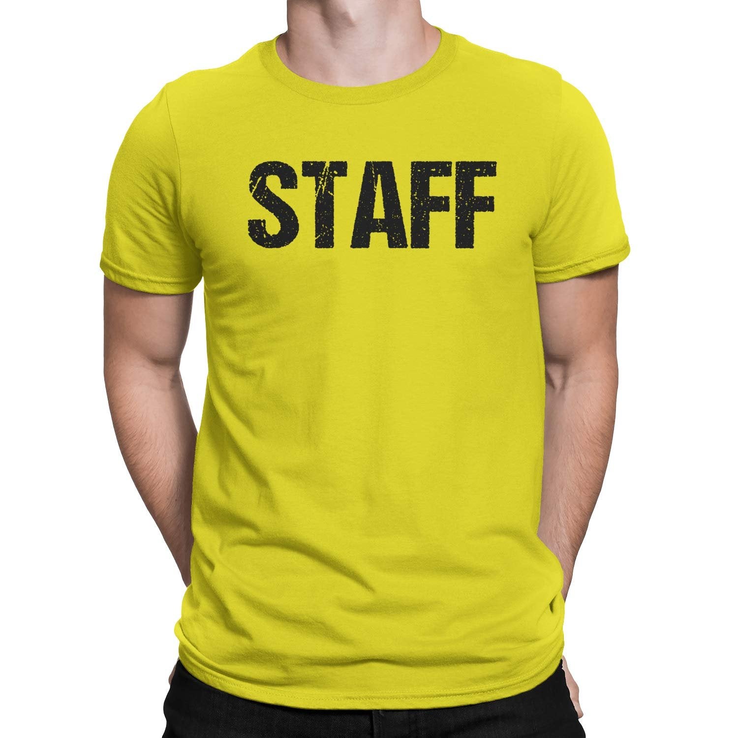 Staff Men's Short Sleeve T-Shirt (Distressed Design, Bright Yellow)