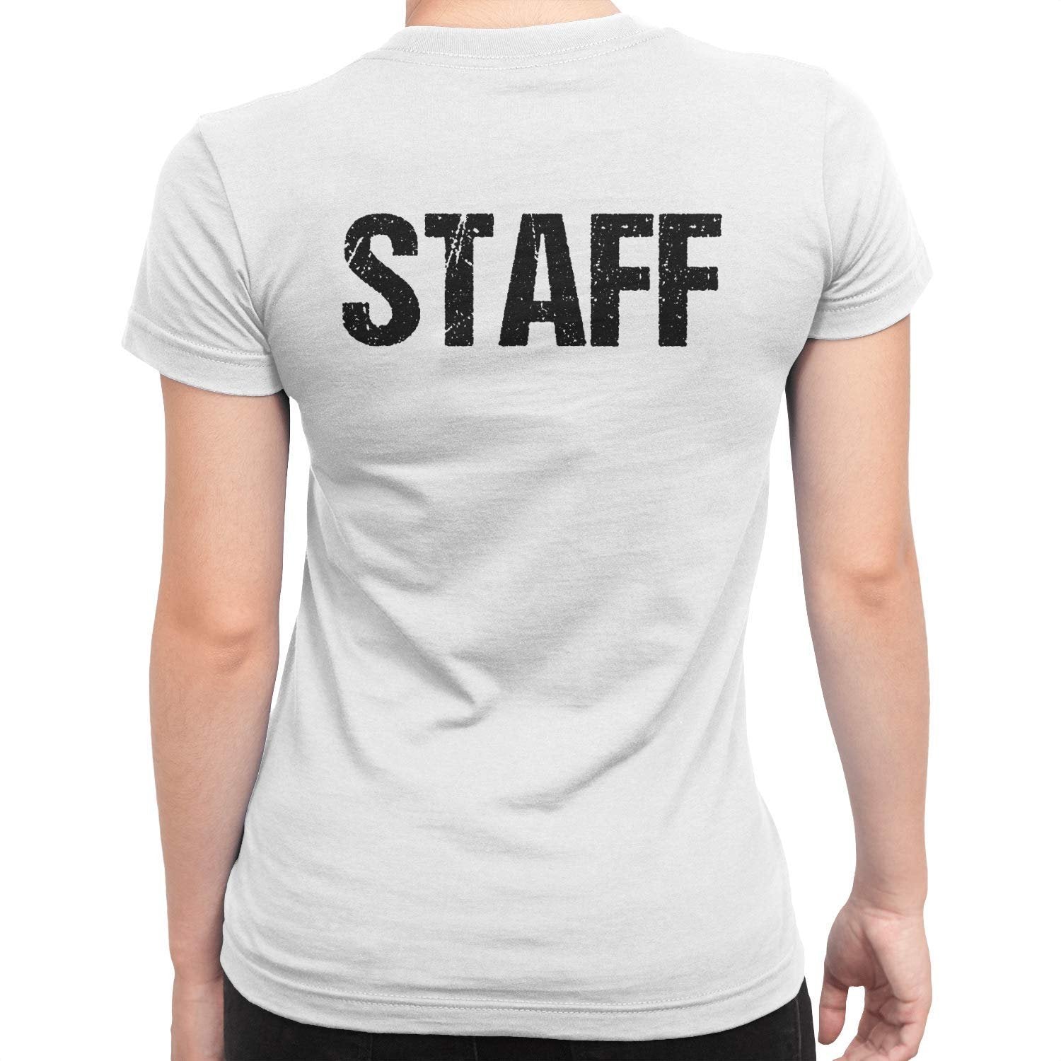 White Ladies Staff Tee Screen Printed Distressed Design