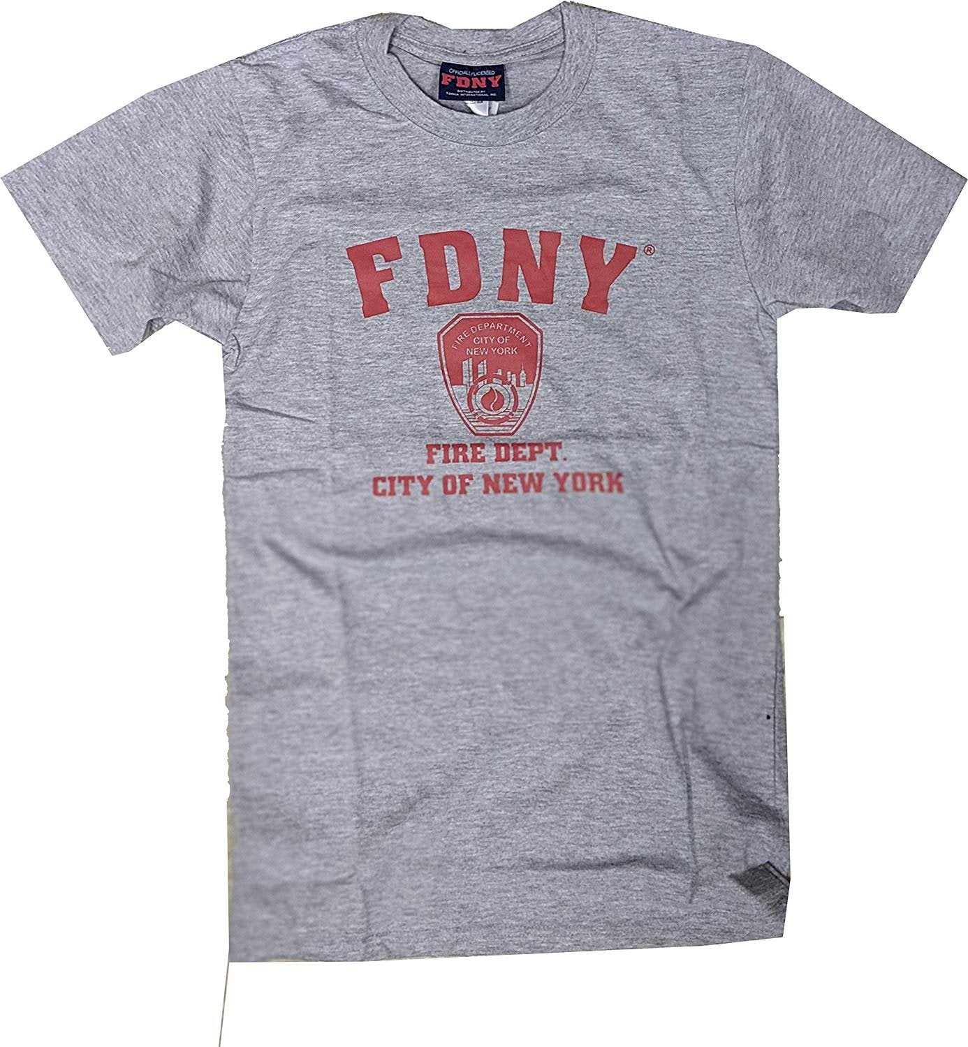 FDNY T-Shirt, Officially Licensed Crewneck New York Fire Department Athletic Tee, Gray