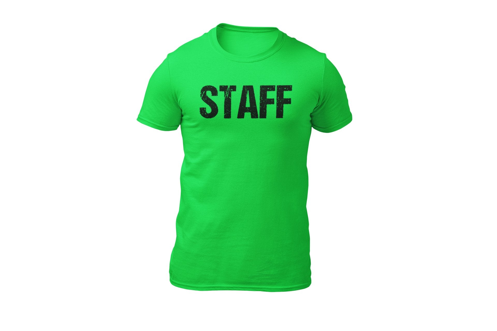 Staff Men's T-Shirt Front & Back Print (Distressed Design, Neon Green & Black)