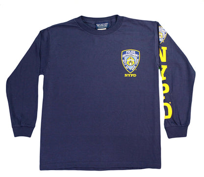 NYPD Kids Long Sleeve Screen Print Chest Badge T-Shirt Navy Yellow