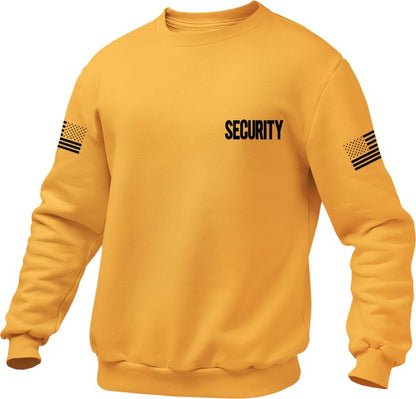 NYC FACTORY Security Crewneck Sweatshirt With USA Flag Sleeve Prints, Black