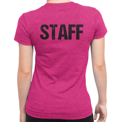 Staff Ladies Short Sleeve T-Shirt (Distressed Design, Heather Pink)