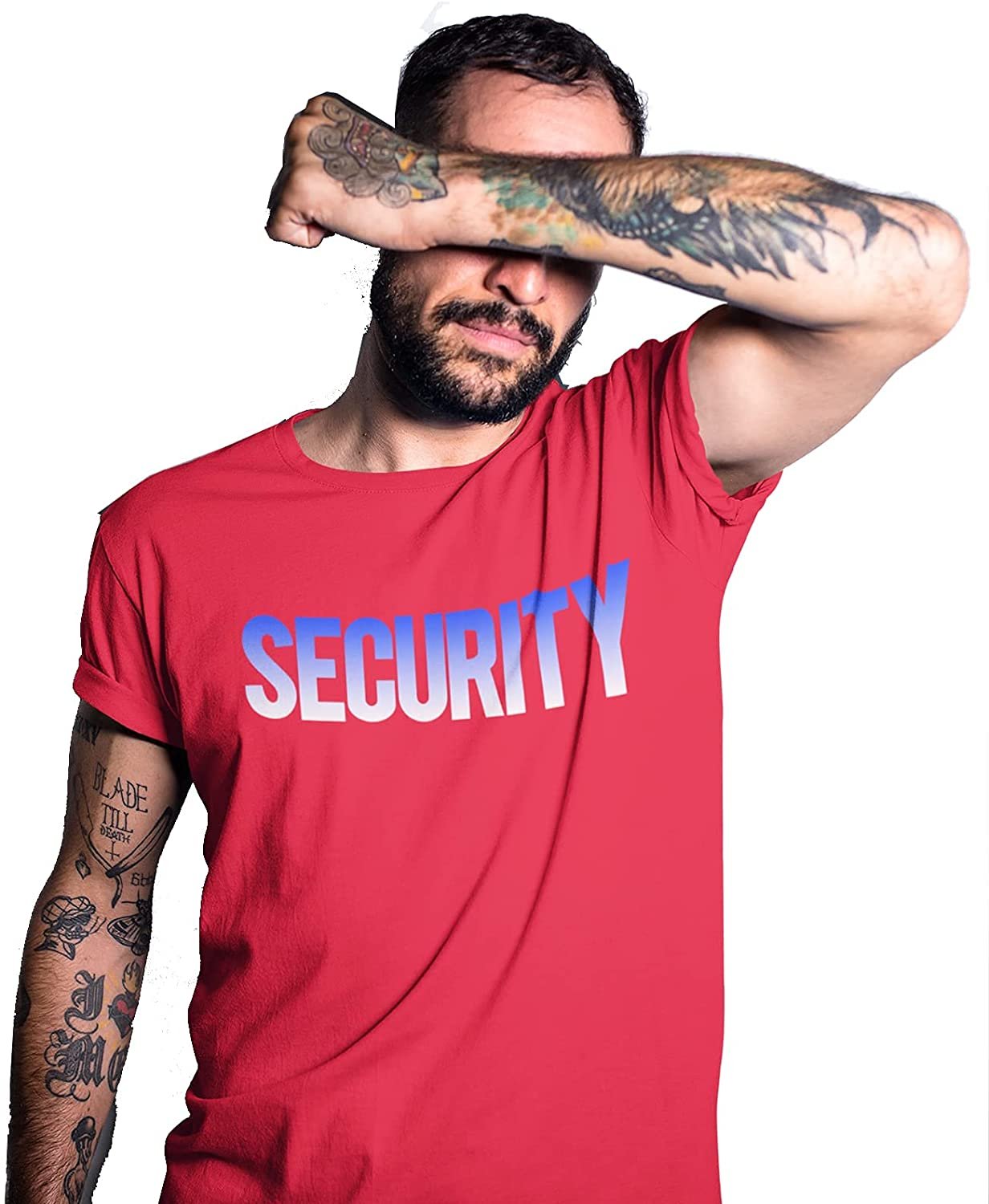 Security T-Shirt Front Back Print Men's Tee (USA Design, Red  / White & Blue)