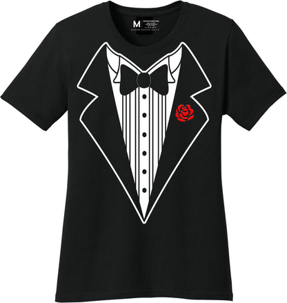 Ladies Faux Tuxedo T-Shirt (Black & Rose)