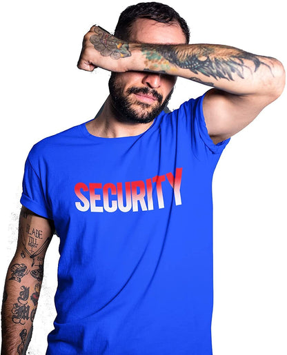 Security T-Shirt Front Back Print Men's Tee (USA Design, Blue /  Red & White)