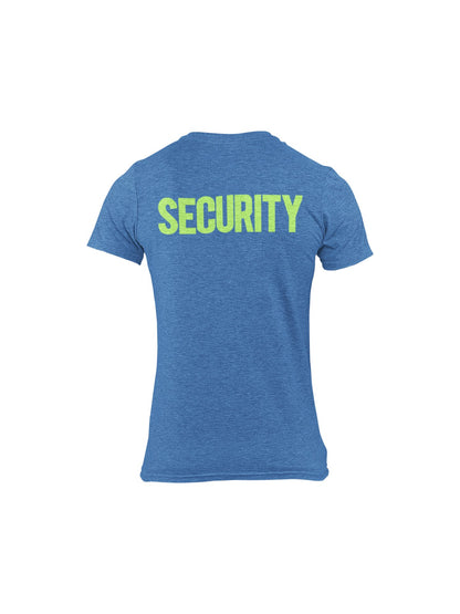 Security T-Shirt Front Back Print Men's Tee (Solid Design, Heather Blue / Neon)