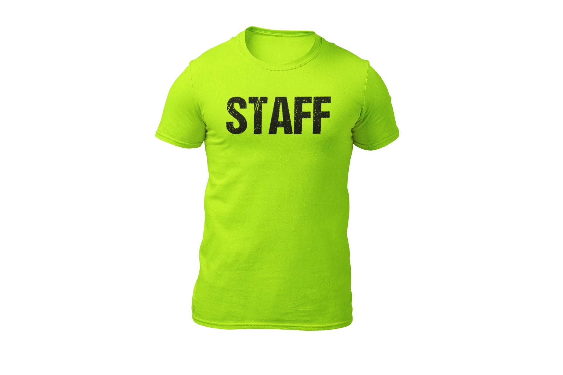 Men's Staff T-Shirt Front & Back Print (Distressed Design, Safety Green / Black)