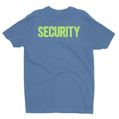 Security T-Shirt Front Back Print Men's Tee (Solid Design, Indigo / Neon)