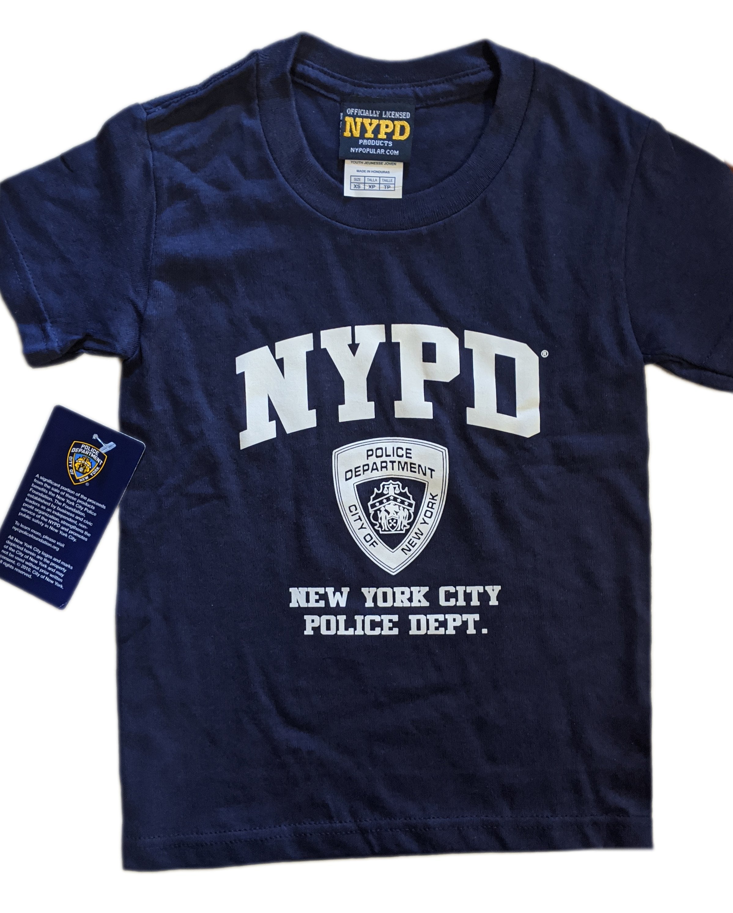 NYPD Kids Short Sleeve Tee NYC Police Youth T-Shirt Navy & White