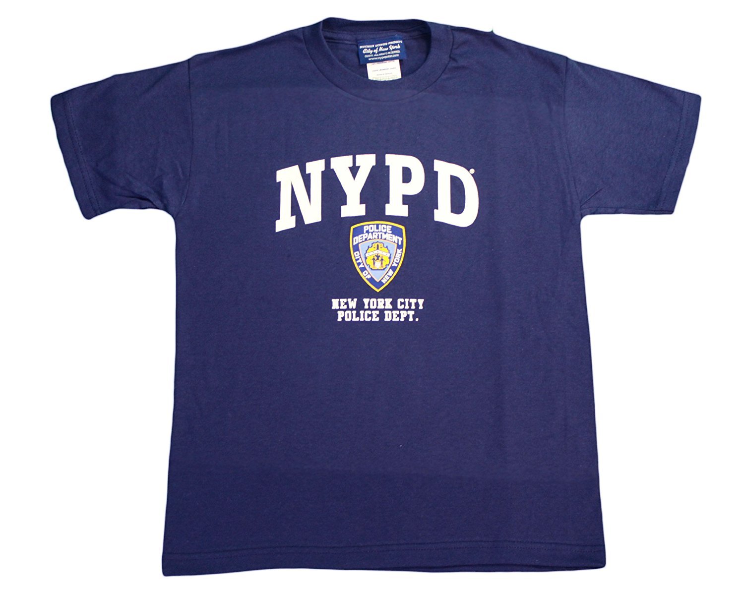 NYPD Kids Short Sleeve Screen Print T-Shirt Navy White Yellow - NYC Factory