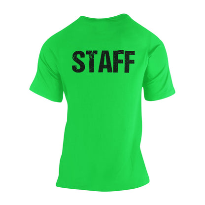 Staff Men's T-Shirt Front & Back Print (Distressed Design, Neon Green & Black)