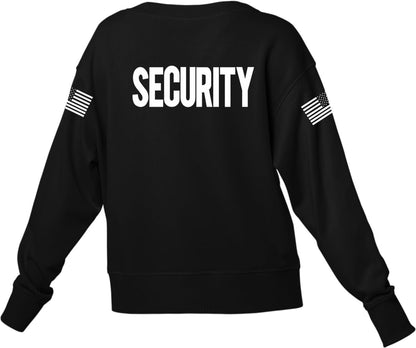 NYC FACTORY Security Crewneck Sweatshirt With USA Flag Sleeve Prints, Black