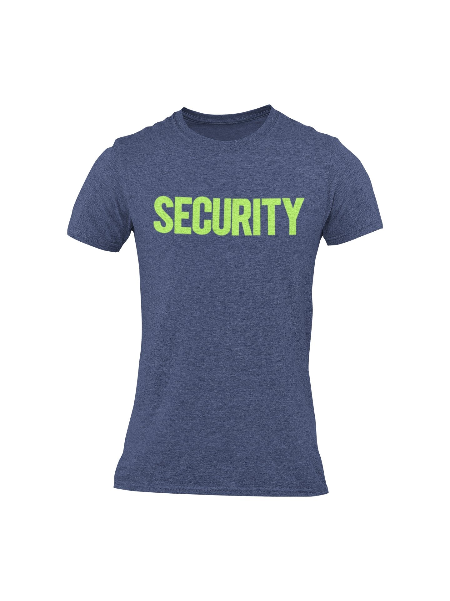 Security T-Shirt Front Back Print Men's Tee (Solid Design, Navy / Neon)