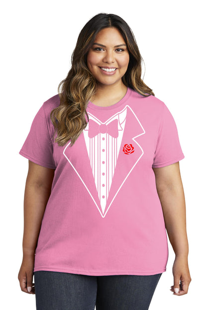 Ladies Faux Tuxedo T-Shirt (Pink & Rose)
