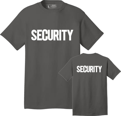 Security T-Shirt Front Back Print Men's Tee (Solid Design, Charcoal / White)