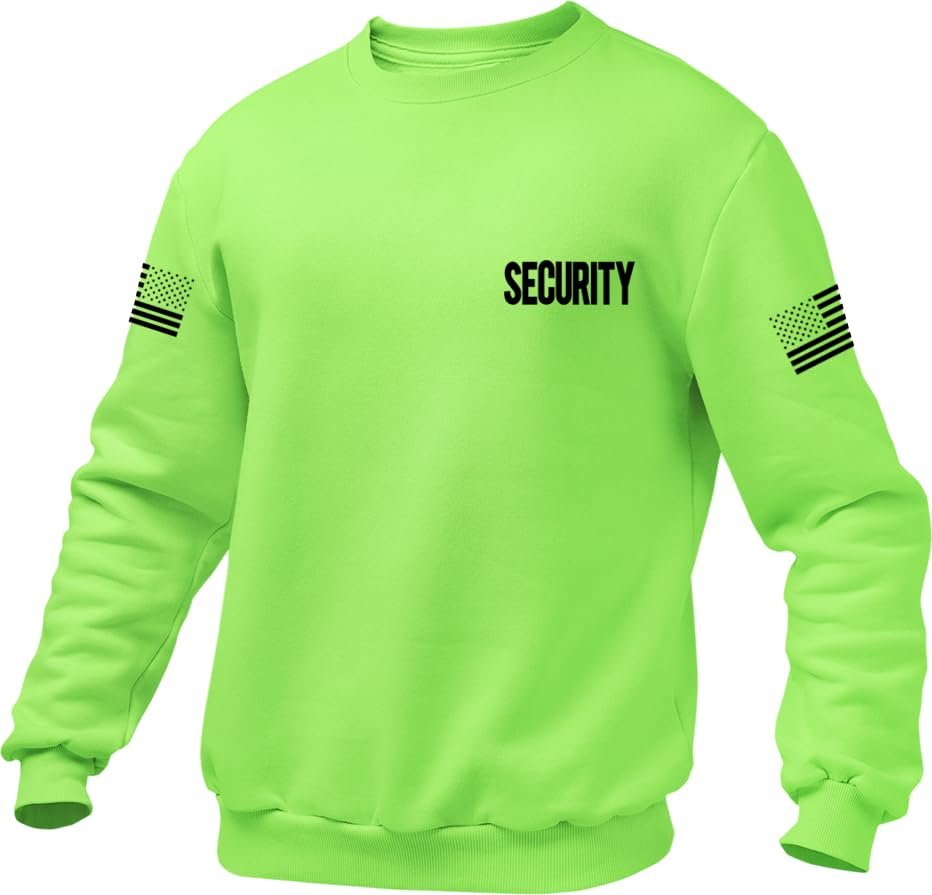 NYC FACTORY Security Crewneck Sweatshirt With USA Flag Sleeve Prints, Black