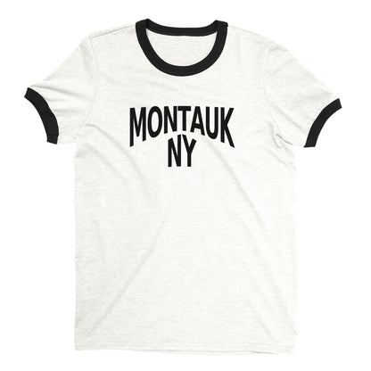 Montauk Beach Ringer Tee Retro Style Men's T-Shirt - NYC Factory - White