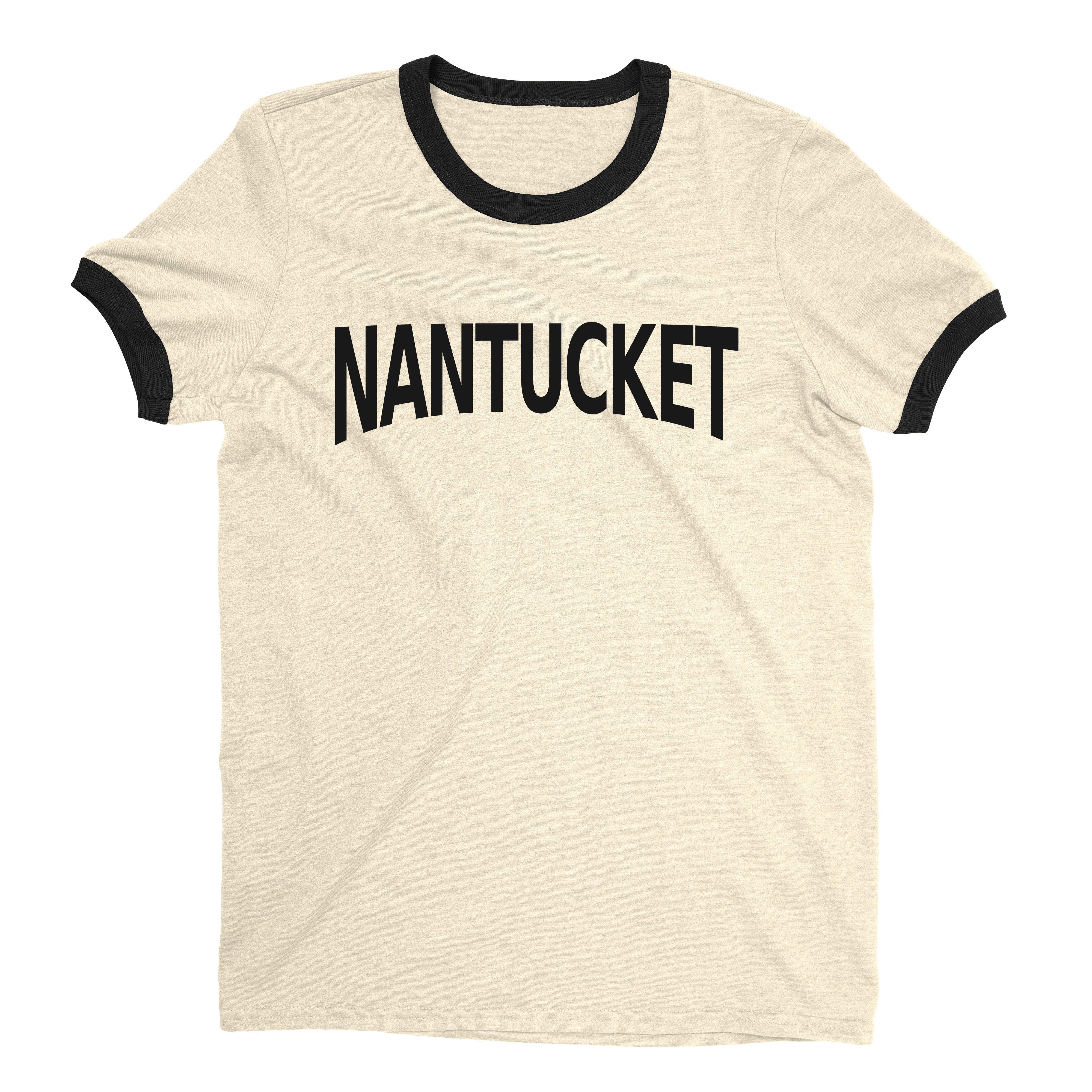 Nantucket Island Ringer Tee Retro Style Men's T-Shirt - NYC Factory - Natural