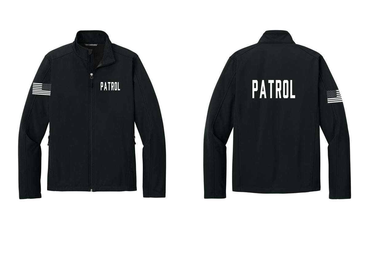 NYC Factory Patrol Soft Shell Jacket (Classic) - Chest + Back + US Flag Sleeve - Black