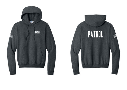 NYC Factory Patrol Cotton Fleece Pullover Hoodie (Classic) - Chest + Back + US Flag Sleeve - Dark Heather Grey